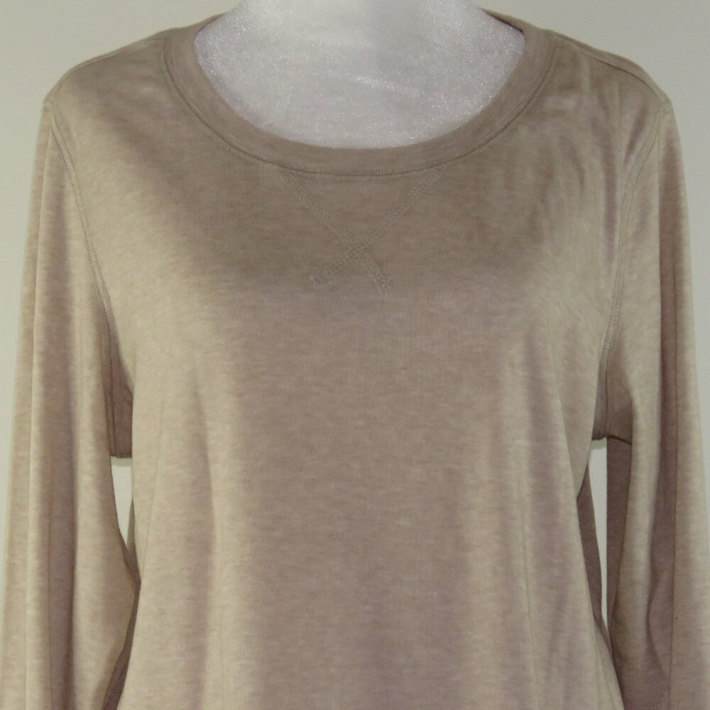 Women's Tan Long-Sleeve Pullover with Drop Tail Top Size L (C1652)